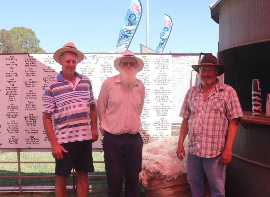 Gary King (left), Russell King and Brian Fleay all caught up for the Shearers renunion at the Darkan Sheepfest.