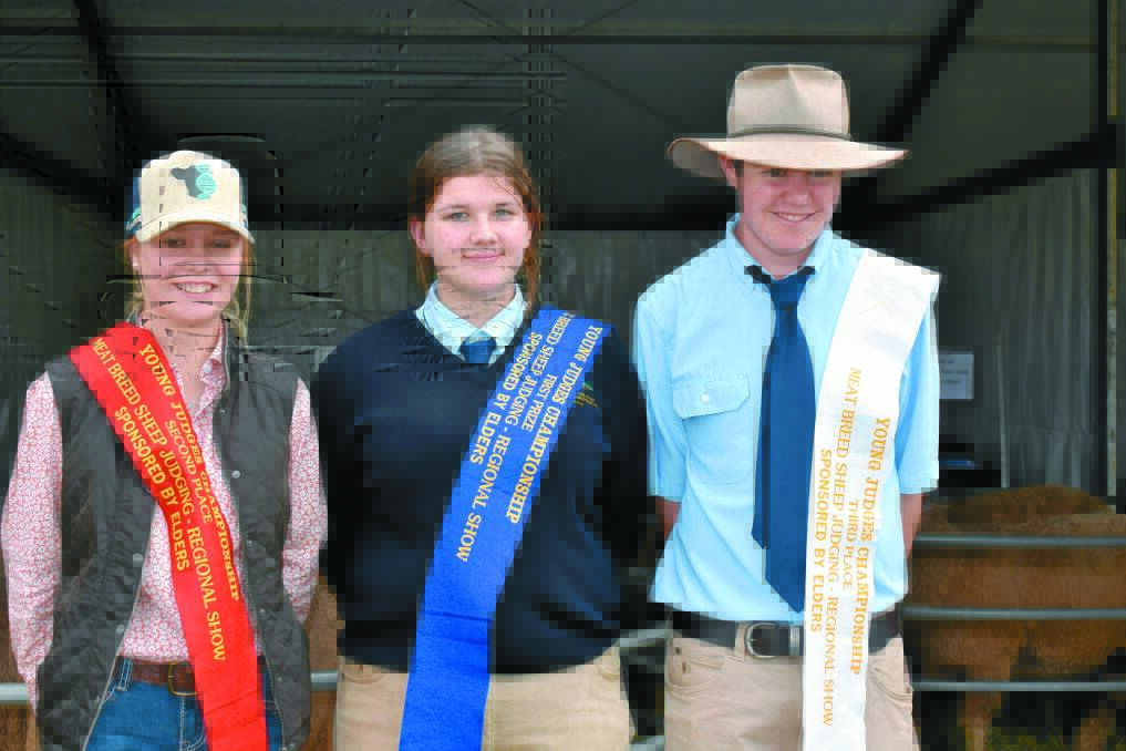 The Meat sheep young judging winners second place went to Ella Clarke (left), Dongara, who was the sole non-WACoA Morawa student, first place Georgia Leheste and third place Sam McGlew, both from WACoA Morawa.