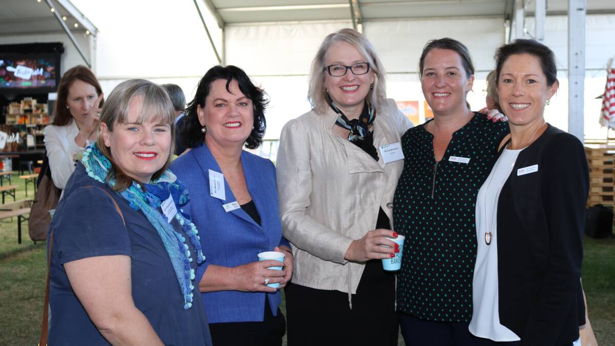 Finding plenty to talk about over breakfast were Grower Group Alliance executive officer Annabelle Bushell (left), Safe Farms WA executive officer Maree Gooch, Rural Edge business development manager Sue Middleton, Rural Edge chairperson Bronwyn Fox, Dandaragan and Rural Edge secretary Nicole Batten, Yuna.