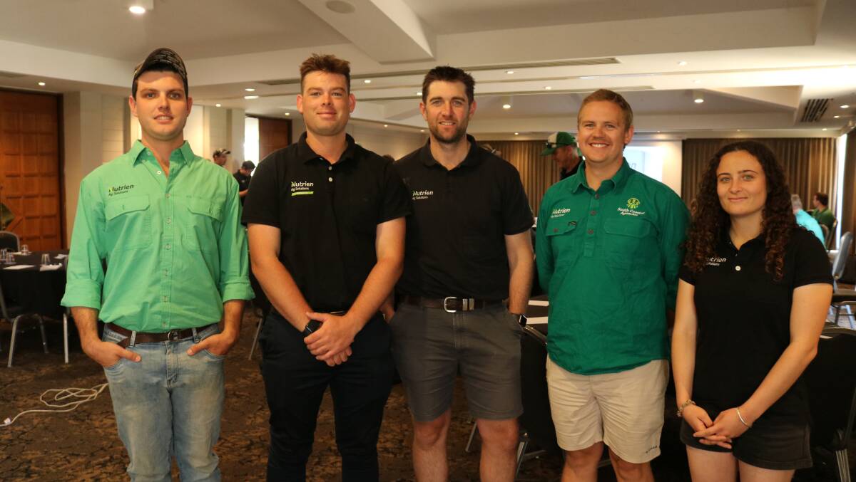 Nutrien Ag Solutions New South Wales based agronomist Dylan Verrier (left), Narrabri, caught up with WA counterparts Jack Batchelor, Gnowangerup, Kyran Brookes, Jerramungup, Henry Marsh, Esperance and Sophie Daw, Ravensthorpe.