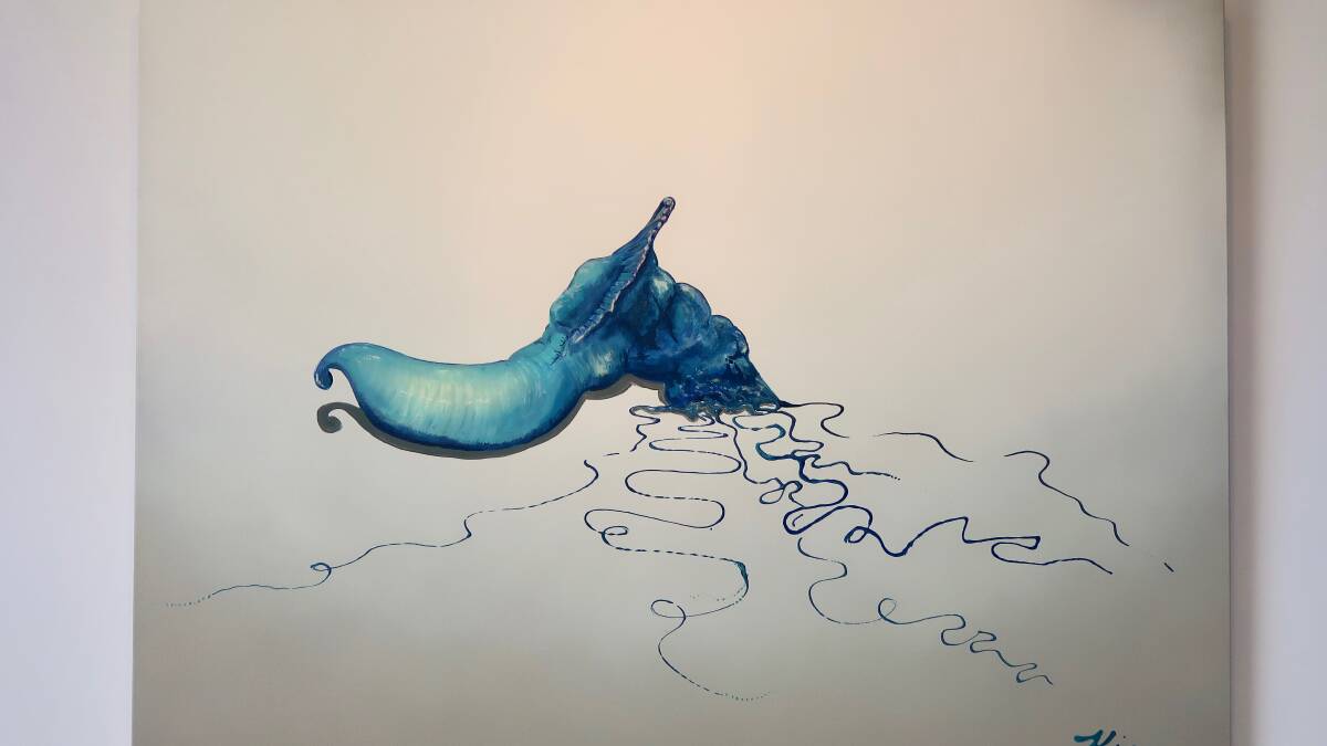 Kiera's painting of a Blue Bottle jellyfish, or Portuguese Man of War as they are otherwise known. These are commonly found in WA oceans and on the shoreline, particularly during strong onshore wind conditions.