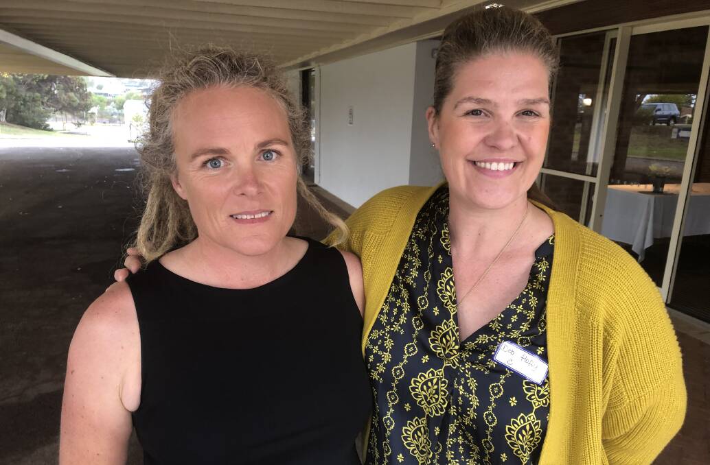 Good friends Bron Brennan (left), a vegan and Deb Hoffrichter, piggery owner, surprised the crowd with their joint presentation at the SEPWA Ladies Day.