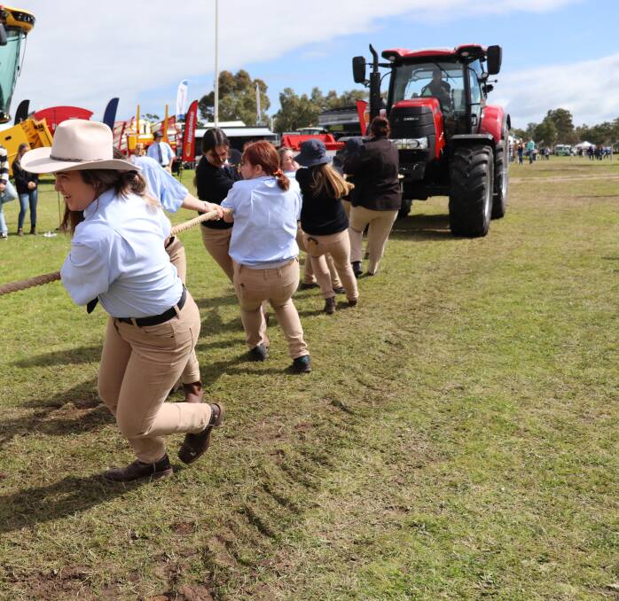 WA College of Agriculture, Morawa, year 10,11 and 12 female students team competed in the tractor pull, scoring a time of 14.6 seconds.