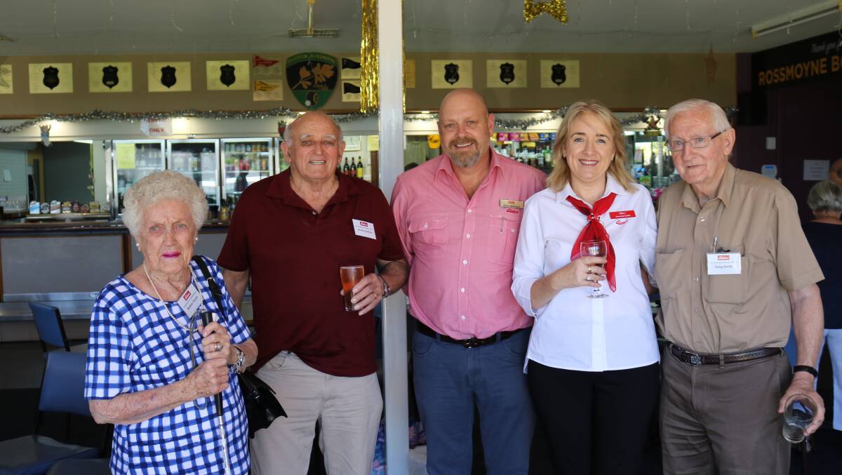 Bobbie Tanner (left), Lesmurdie, joined with Archie Graham, Kalamunda and current employees western zone livestock manager Simon Wilkinson and sales support officer Amanda Smith, Midland. With them was Greg Smith, Armadale.