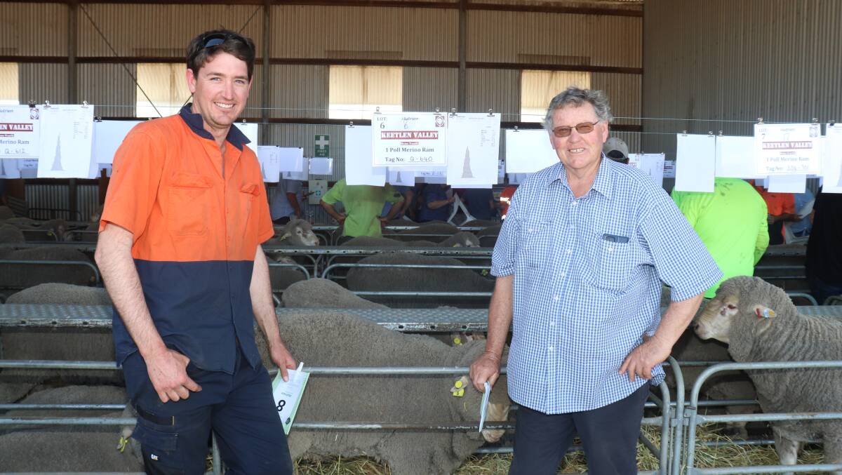 The volume buyer in the sale was James Smart, JW Smart & Co, Albany, which came away from the sale as volume buyer with 14 rams averaging $1229, with Mr Smart is Keetlen Valley stud co-principal Keith Hams.
