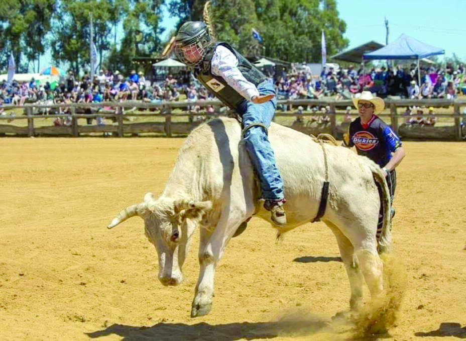  In her first ever bull riding competition, Ms Reinke said she only lasted two seconds on a bucking bull. Picture: Emily Trainor