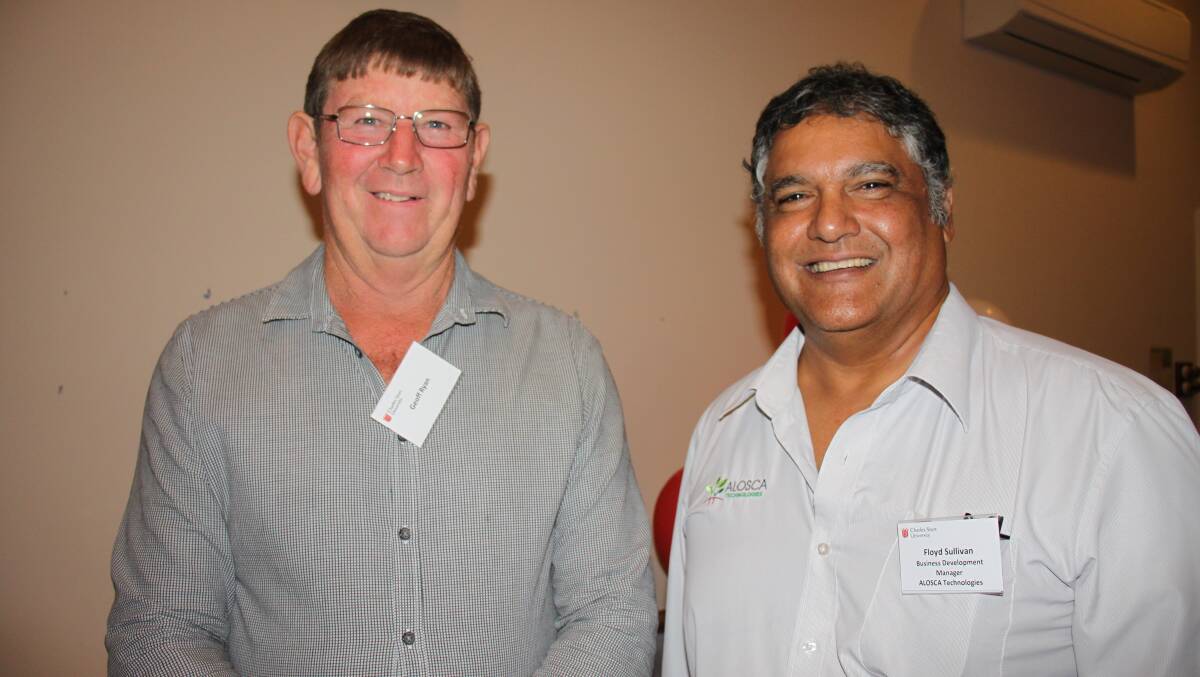 Doodlakine farmer Geoff Ryan (left) and ALOSCA Technologies business development manager Floyd Sullivan.