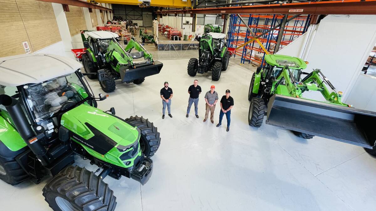 Riccardo Del Basso (left), general manager/financial controller, Paul McGovern, dealer principal, David Rogers, heavy duty tractor sales manager and David Tritt, fixed operations manager inside the Perth Power Tractors & Machinery warehouse in Welshpool.