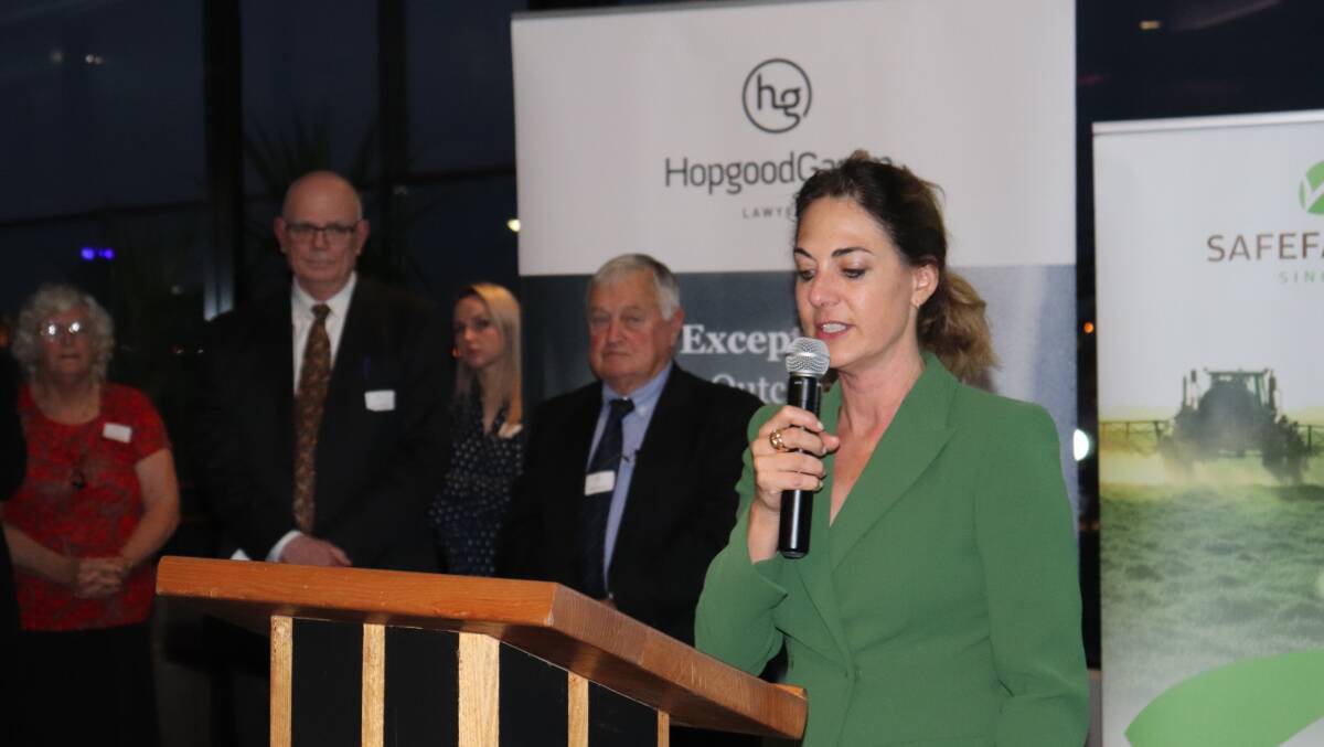 Badgingarra farmer and HopgoodGanim lawyer Emma Scotney addressing the SafeFarms WA 25th anniversary celebration on new workplace occupational health and safety legislation and regulations coming to WA.