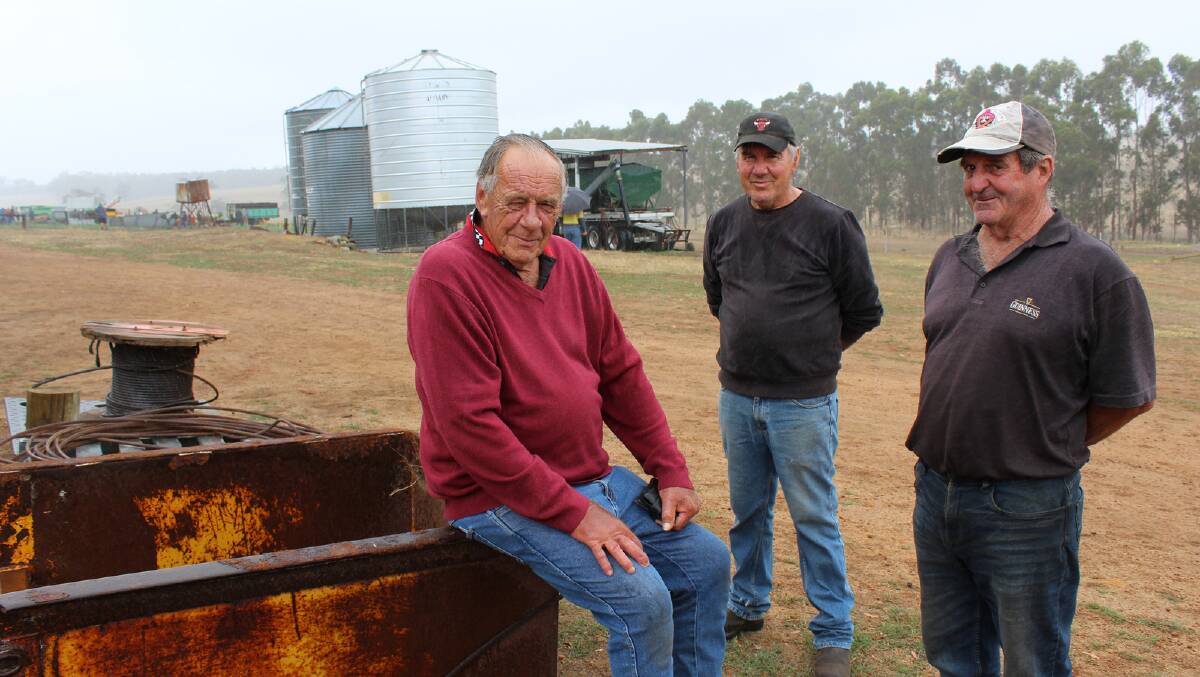 Checking out the sundries at the Sounness family's Quangellup clearing sale last week was Bert Oreo (left), Albany, Eddie Livesey, Albany and Les Betti, Albany.