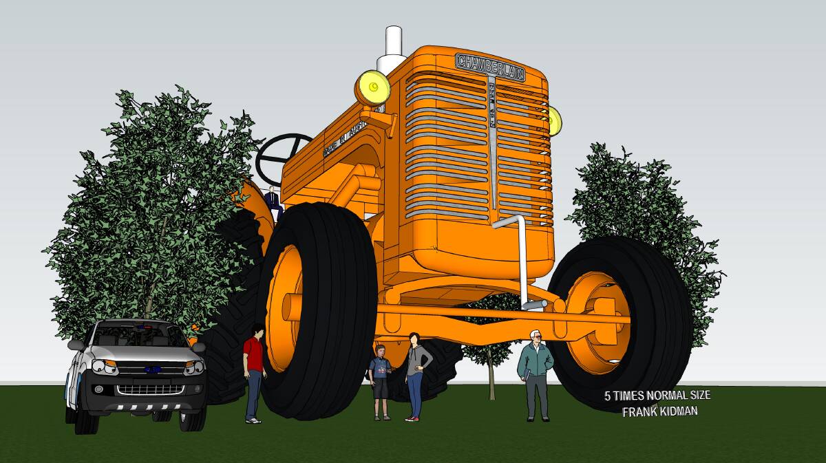 An artist's drawing of the giant Chamberlain 40KA tractor which the Vintage Tractor & Machinery Association of WA considers would be a major WA tourist attraction.