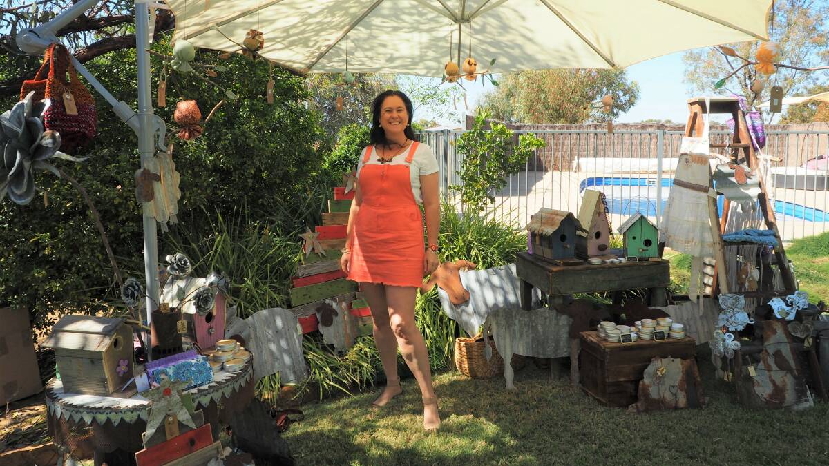 Allison Whybrow, Badgingarra, with her stall selling home and garden décor made from recycled metals and textiles.