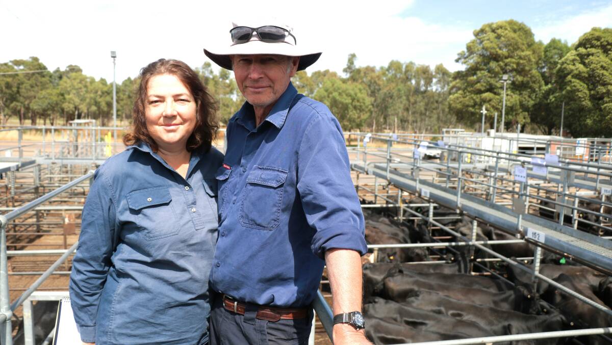 Alice and Gary Karafilis, Bridgetown, inspected the offering of first cross and beef females before the sale.