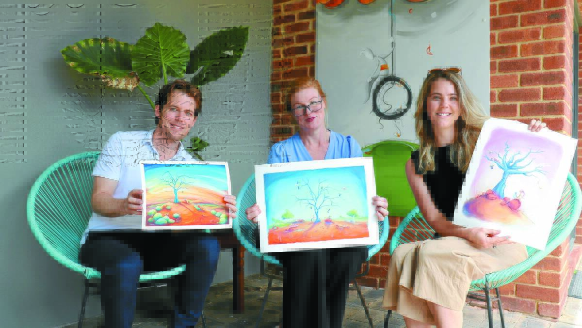 Artist Peter Ryan with Bailiwick Legal's Jess Brunner and Blue Tree Project founder Kendall Whyte.