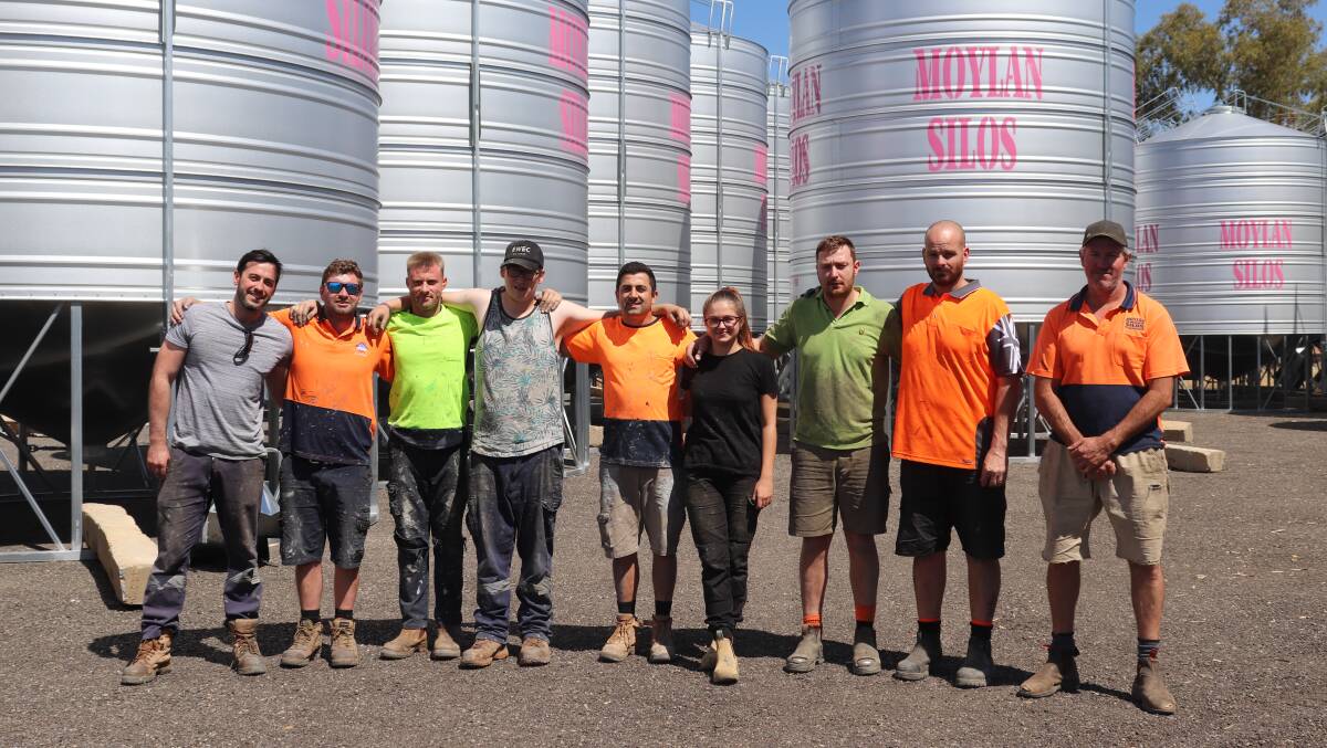 The Moylan Silos team, with Corey Moylan on the right. Moylan Silos got involved in the Kellerberrin community's efforts to raise awareness and funds for the McGrath Foundation's breast cancer awareness by painting the silo branding pink and donating $100 per silo sold to the cause. The business was the largest contributor to the cause which raised about $6000.