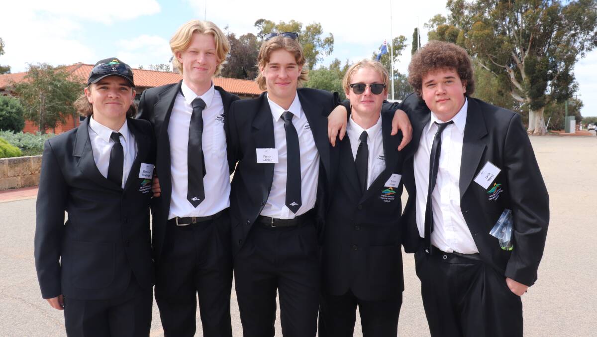Year 12 student Marshall Rawlings (left), with his mates Logan Ward, Flynn Chrisp, Tyson Jones and Jack West.