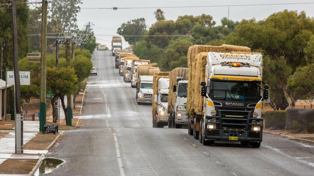 Sunday's bushfire relief hay run convoy in Beverley. Photo by Robyn Murray.