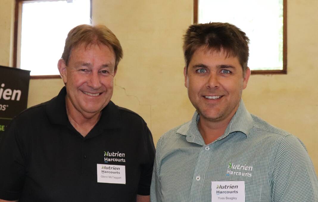  Nutrien Harcourts WA real estate manager and licensee Glenn McTaggart (left), with sales representative Yves Beagley, Geraldton.