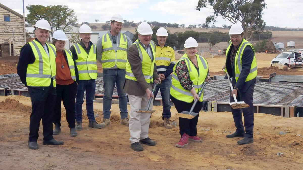 Farm Machinery & Industry Association executive officer John Henchy (left, with shovel), Education and Training Minister Sue Ellery and Agricultural Region MLC Darren West at the formal start of construction last week of the Specialised Centre for Agricultural Mechanisation at Muresk Institute.