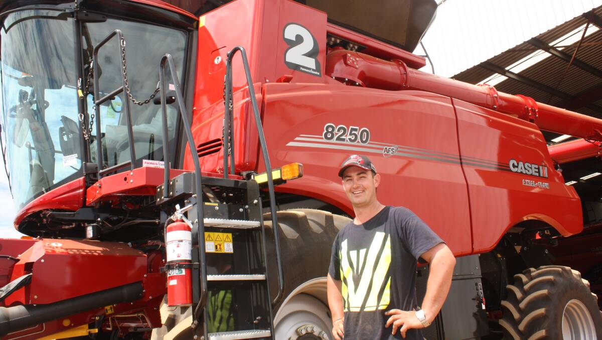 Header driver Sam Hazzlett is set to take his first shift in a new Case IH 8250 combine harvester at Munglinup.