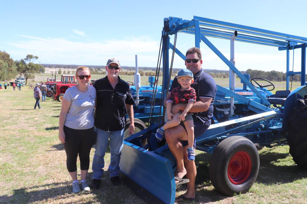 It was a good day for a family outing for Sallyann Vuletic (left), Coolup, Same Cheney, Collie, and Matthew and Archie Vuletic, Coolup. Young Archie was having a ball looking over all the tractors on display.