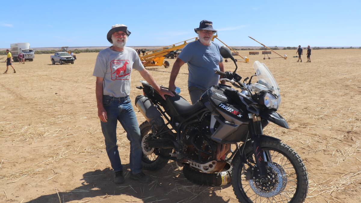 Fred Powell (left), Jerramungup and Laurie Pearce, Moulyinning, came up to Goodlands specifically to check out three off-road bikes on offer. The Triumph Tiger 800 XCX they are looking at sold later to VDM Services Pty Ltd, Merredin, for $6000.