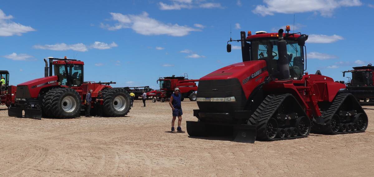 The line up of tractors on offer at the Elders clearing sale last week at Newdegate on behalf of EDL Farms, Lake Magenta, including the 2015 Case IH Quadtrac 600 tractor (right) which topped the sale at $322,500.