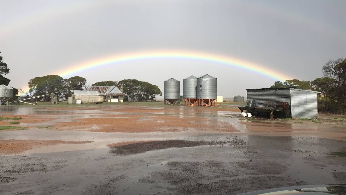 A double rainbow took to the sky after 42mm of rain fell at Cranbrook. Melinda Walsh said she was so happy to see puddles in her farm yard.