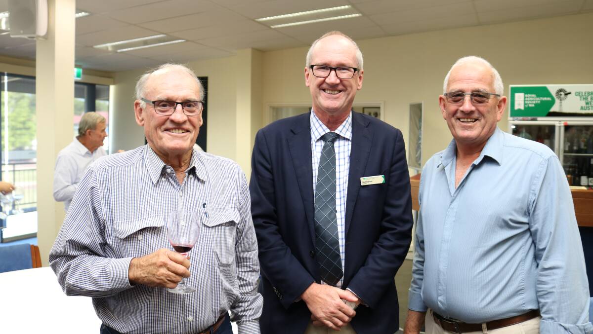 Tim D'Arcy (left), Claremont, found plenty to chat about with RASWA president Paul Carter and Ken Ashworth, South Perth.