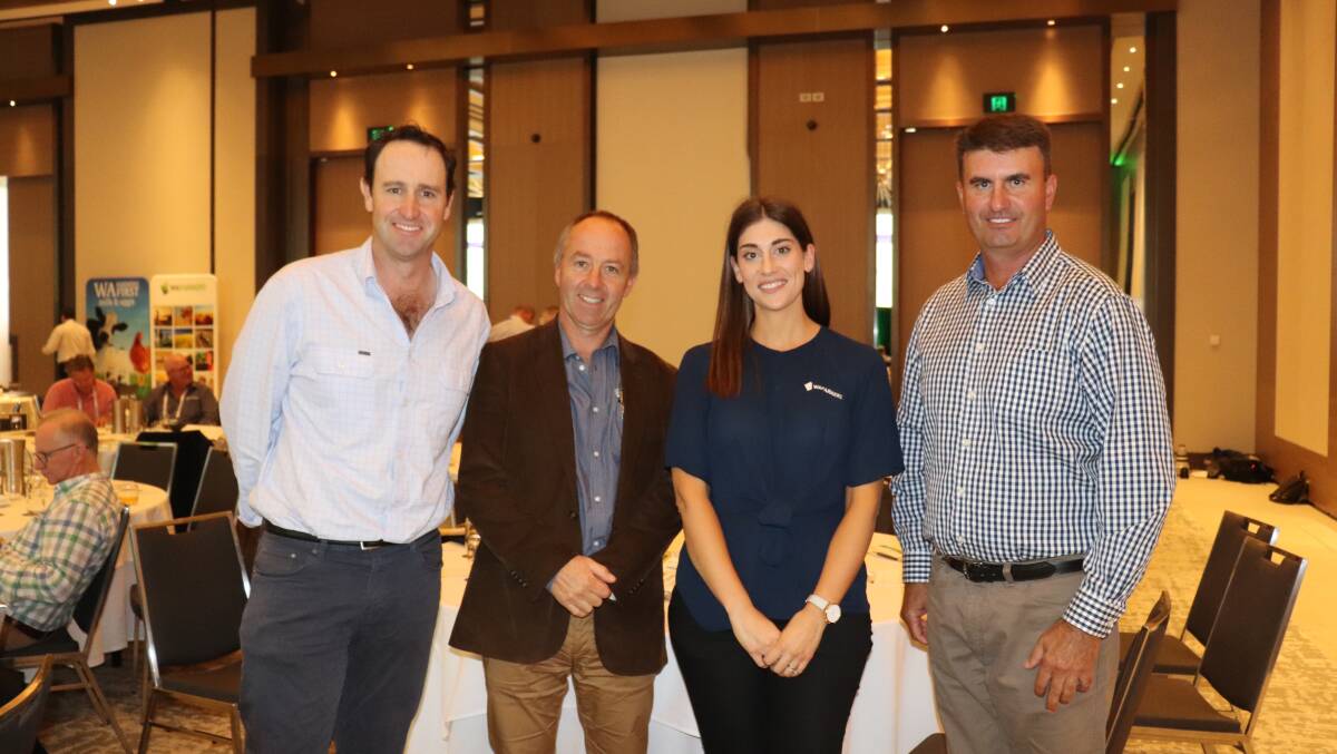 Newly re-elected WAFarmers grain section vice president Mark Fowler (left), Williams and newly-elected president Mic Fels, Esperance, with WAFarmers executive manager policy, advocacy and engagement Jessica Wallace and immediate past grain section president Duncan Young, Beverley.