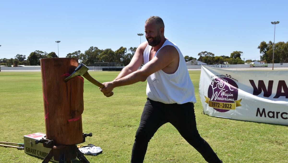 Grant Campbell gets ready to demonstrate his axemen skills in the lead up to the 2023 Wagin Woolorama.