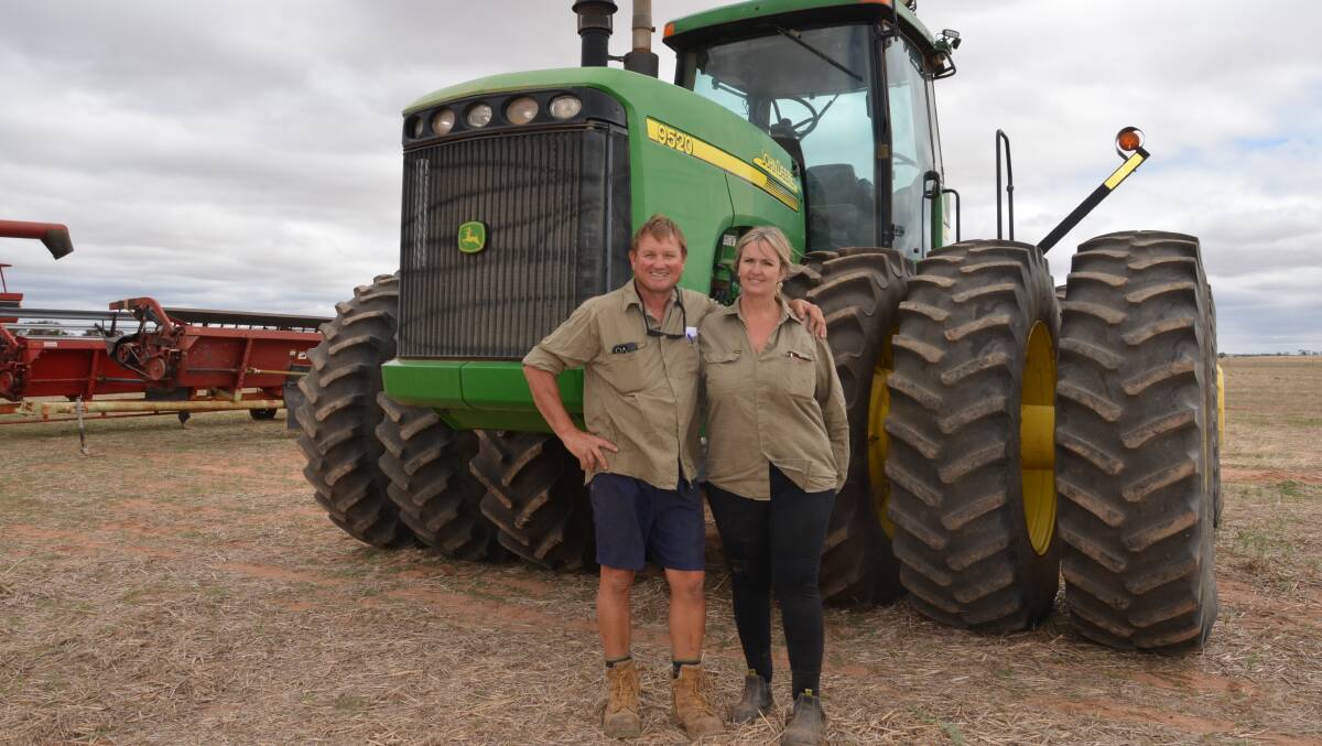 Ian and Jodi James, Meckering, were pictured in Farm Weekly attending a clearing sale north-east of Koorda last week and this week were photographed at Mukinbudin in front of the biggest unit in the GE & JV Jones sale a well-maintained John Deere 9520 articulated four-wheel-drive tractor with new tyres on half of its 12 wheel rims.