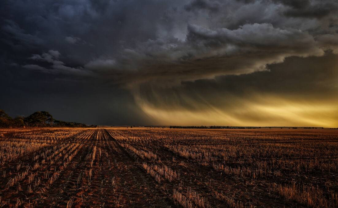 The sun broke though briefly at Dalwallinu last Monday night, just as the storms rolled in that brought a total of 115 millimetres to the area over three days. Photo by SkyworksWA.