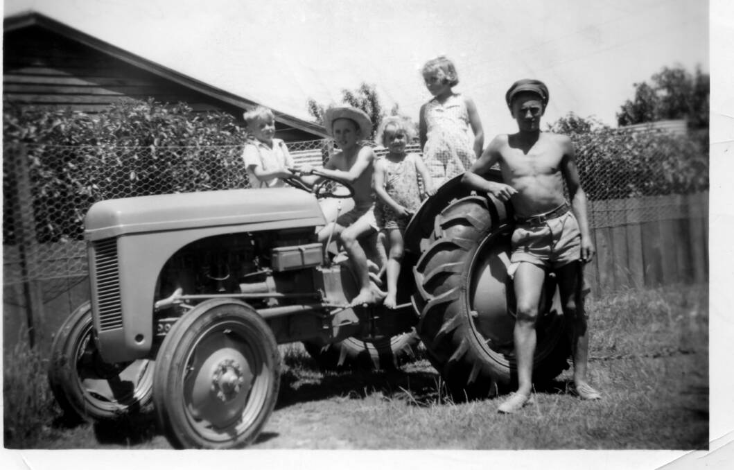 A new Massey Ferguson tractor arriving on the Miller dairy farm in about 1952 was a significant milestone. Pictured with it are a young Don Miller in the drivers seat, brother Russell, known as Rusty (left), sisters Alys and Barbara and older brother Bob.