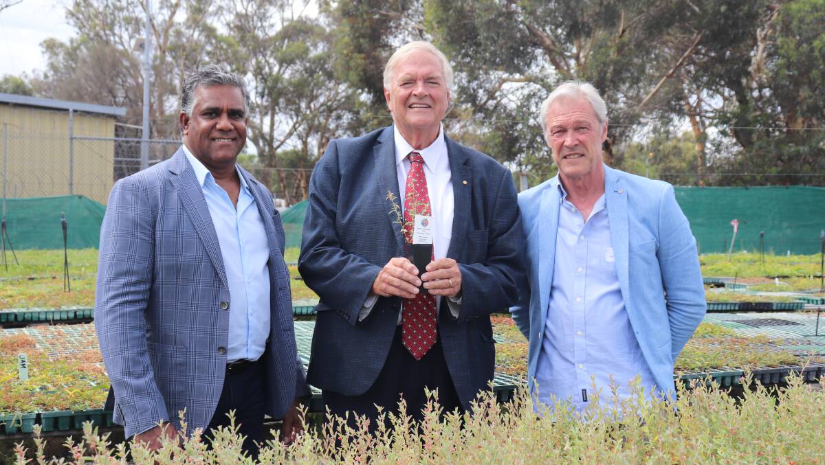 NLE chairman Oral McGuire (left), WA Governor Kim Beazley and NLE chief executive officer Alan Beattie at the official opening of Boola Boornap, west of Northam last Wednesay.