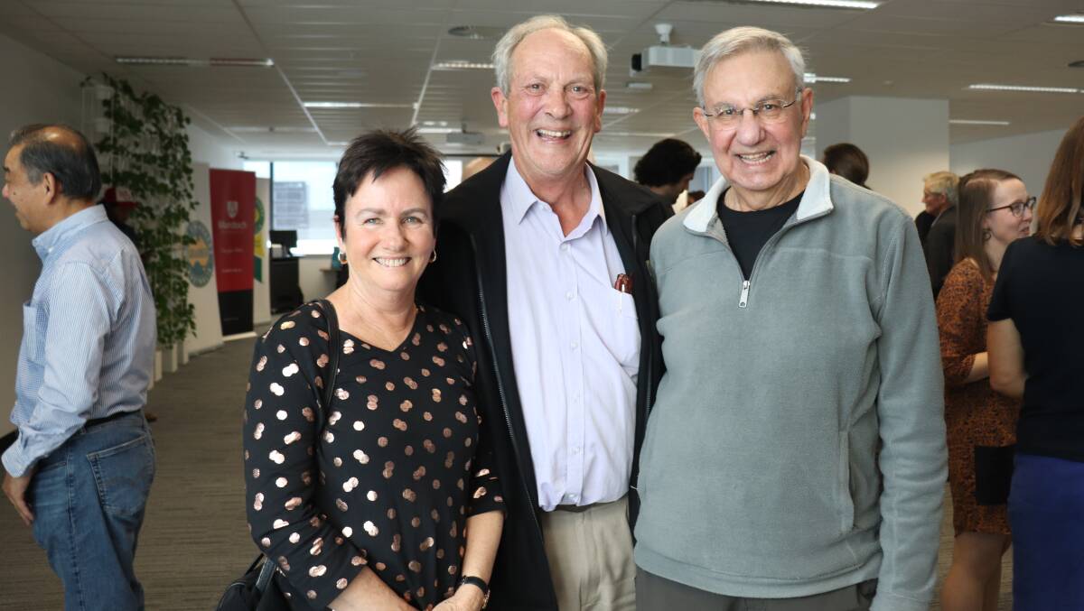 Murdoch University's retiring renowned animal sciences researcher professor David Pethick (centre) with his wife Diane and his first boss at Murdoch, emeritus professor Jeff Gawthorne who was deputy vice chancellor for 13 years.