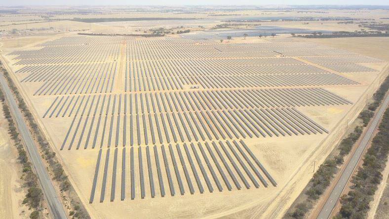 An aerial view of the Merredin Solar Farm that is nearing completion.