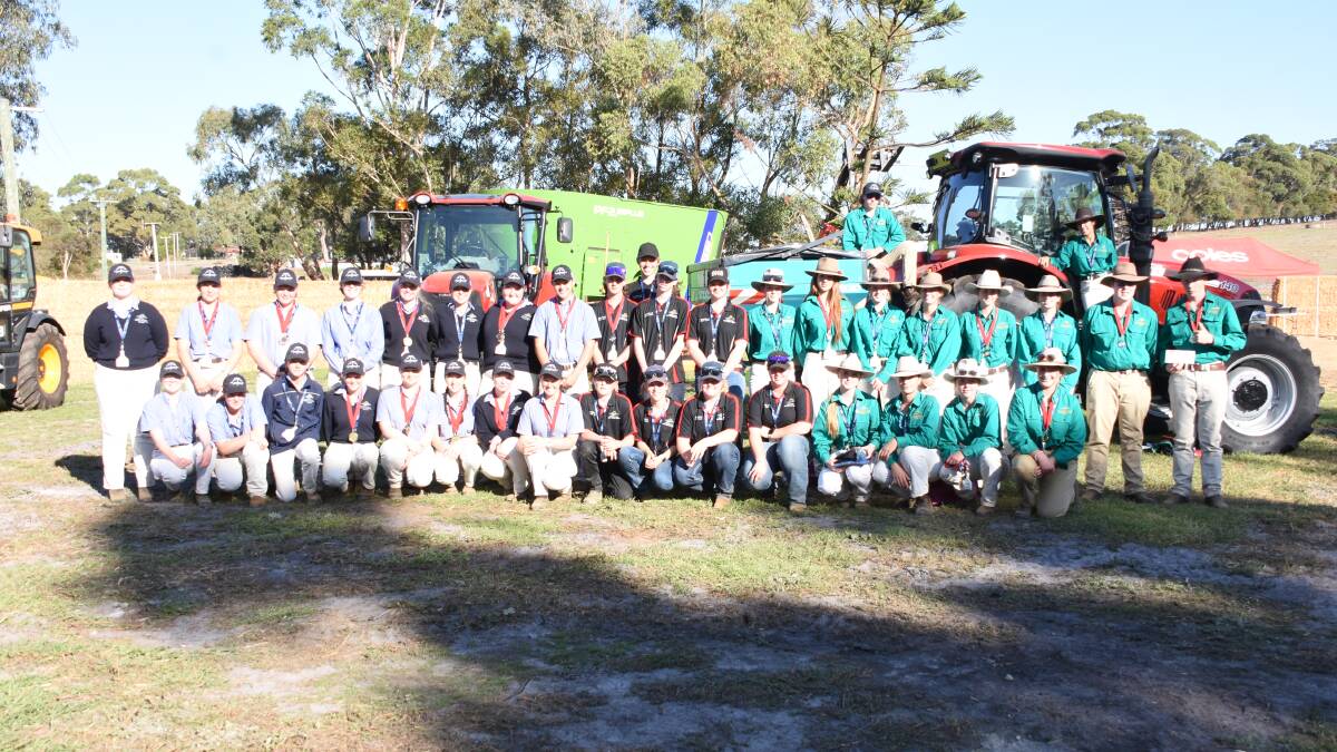 More than 50 students from five schools participated in the Harvey Beef Gate 2 Plate Schools Challenge. Taking home the top placings were the WA College of Agriculture Denmark and Harvey, which placed first and second. Pictured at the end of the day were teams from Denmark and Harvey as well as the Esperance Farm Training Centre team.