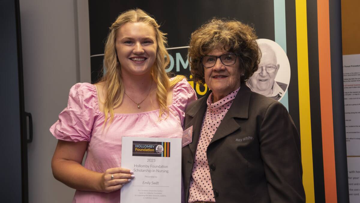 Hollomby Foundation Scholarship winner Emily Swift (left), Mullewa, with Ms Brennan.