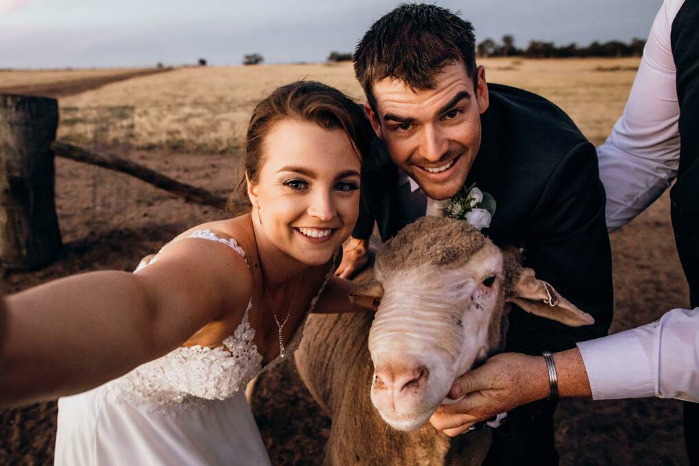 The winning selfie was from Brooke and Braden Lange, who snapped this selfie on their wedding day at the family farm Ockley Park, Yilliminning. "Didn't think it would be complete without catching friendly ram Archer out in the paddock!" they said.