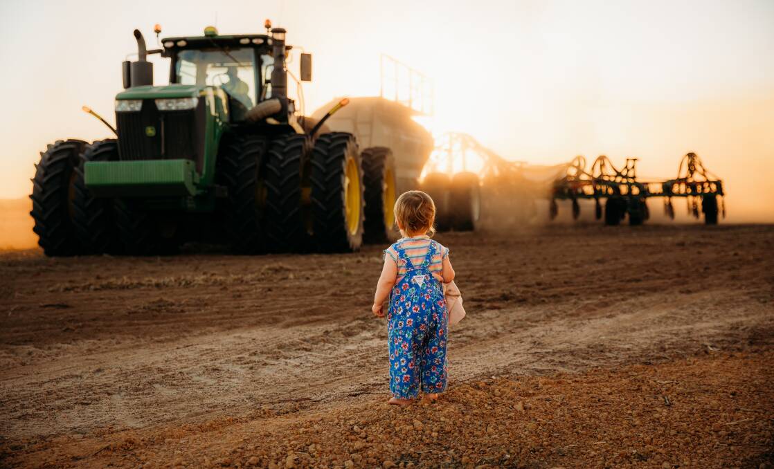 One-year-old Hayley Grylls was ready for a ride on the seeding rig at Bulyee. Photo by Jackie Grylls.