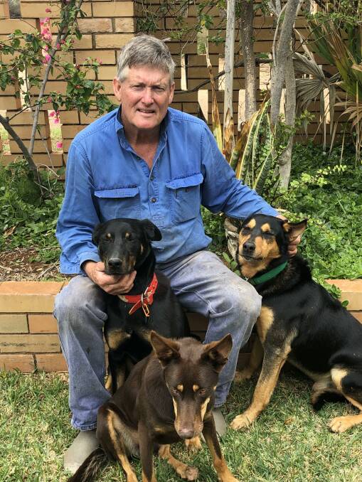 Mike Kerkman, Mullewa, with work dogs Ted, Rubi and Spud. The Kerkmans have been running Dohnes on their property east of Mullewa for 10 years successfully.
