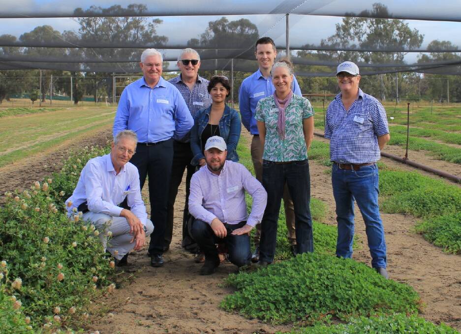 Kneeling, Willie Erskine (left) and Brad Wintle, John Stewart, Derek Woodfield, Parwinder Kaur, Blair McCormick, Megan Ryan and Phil Nichols at the launch of the new joint venture to provide better seed technology. 