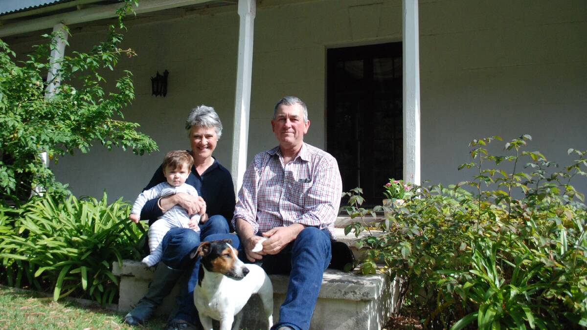 Victoria and Tom Brown with grandson Ned and dog Tigger soon after they purchased Dempster Homestead in 2017.