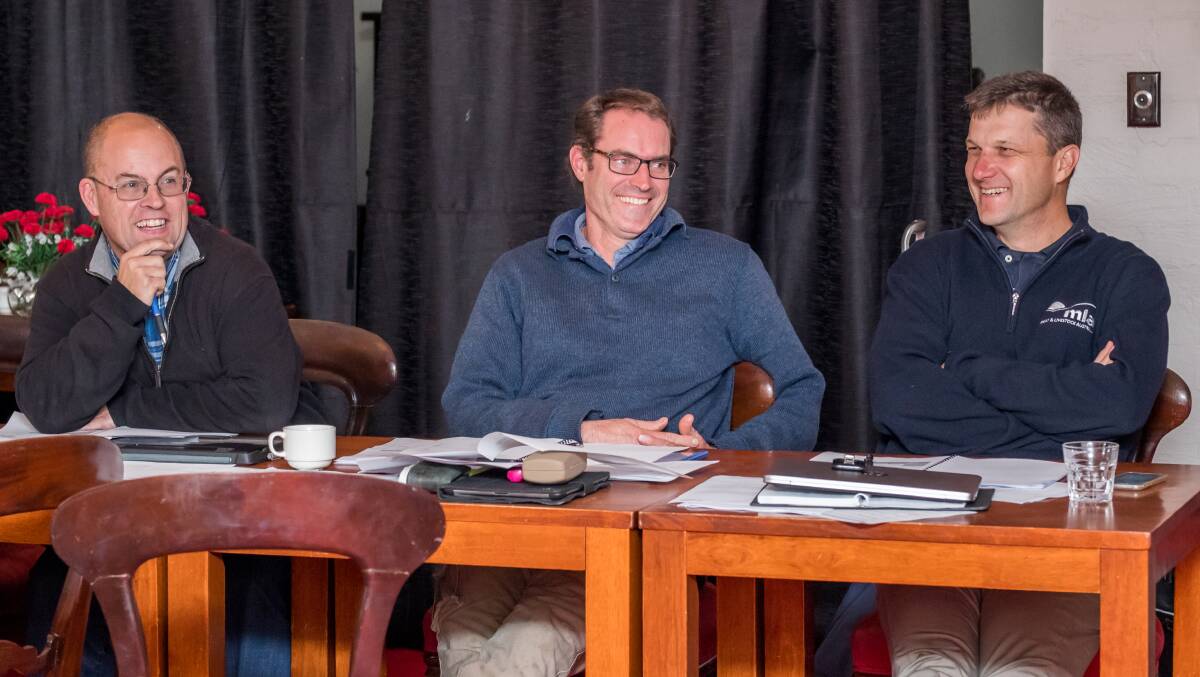 Chris Wyhoon (left) representing Natural Resource Management WA, WA Livestock Research Council producer member Matt Camarri and Meat and Livestock Australia's David Beatty during the recent priority planning session.