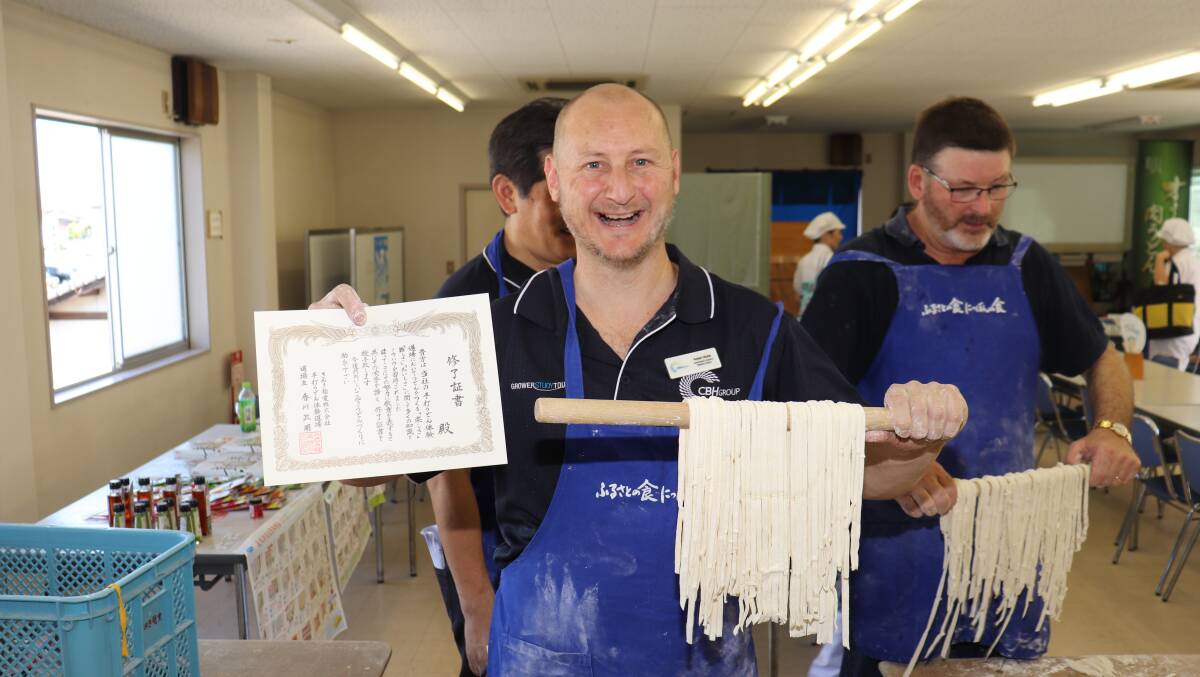 CBH government and industry relations adviser Rob Dickie's Udon noodle making effort was given the tick of approval. Forty growers on the CBH Grower Study Tour of Japan and South Korea were able to mix business and fun on the trip in September.