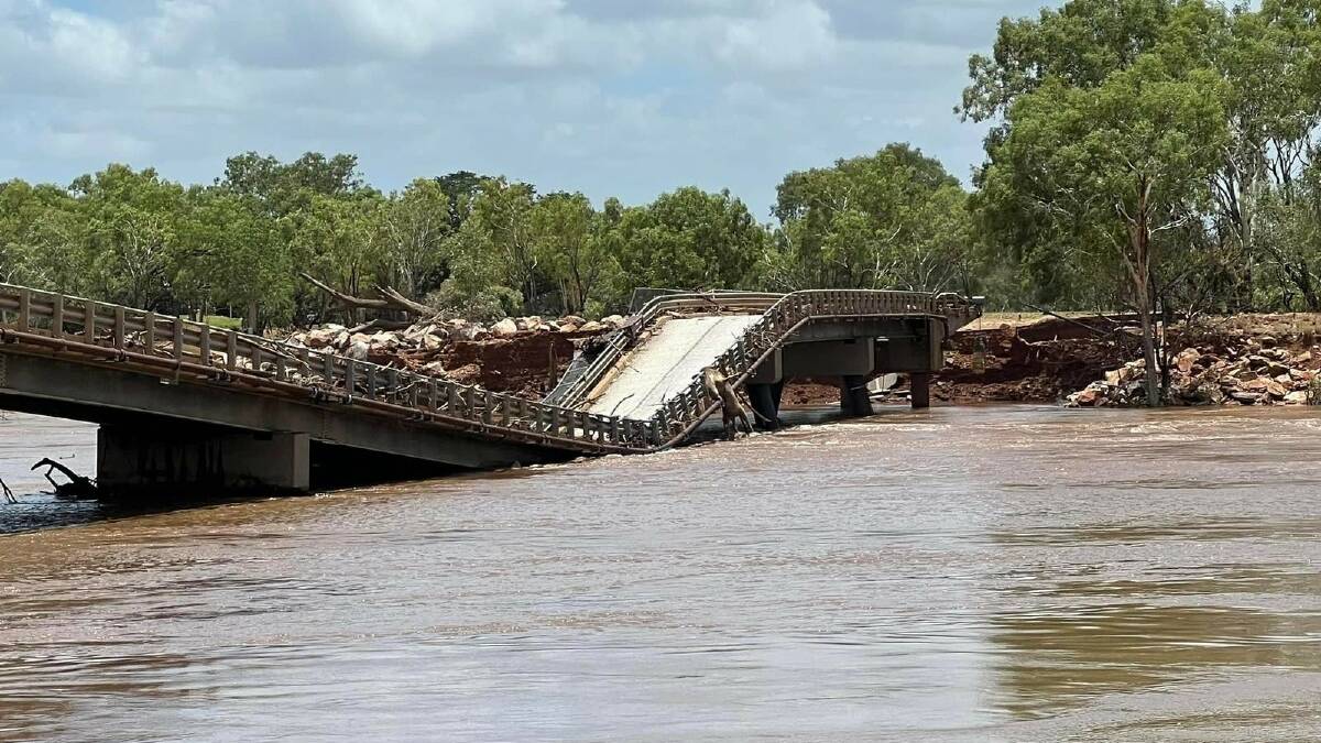 The bridge into Fitzroy Crossing and other parts of the Great Nothern Highway into the Kimberley were washed out by this months unprecedented flood. Photo supplied by Callum Lamond.