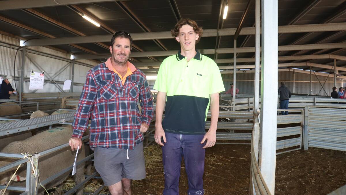 Volume buyers, Dwight (left) and Dale Ness, Ness Grazing, Newdegate, that purchased 25 rams in the sale to a top of $1900, averaging $1112.