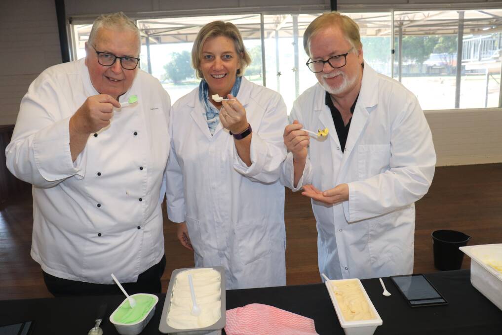 Fritz Uebbing (left), Karen Reid and Stuart Johnson relish their role judging ice creams at Claremont Showgrounds for this year's dairy competition.