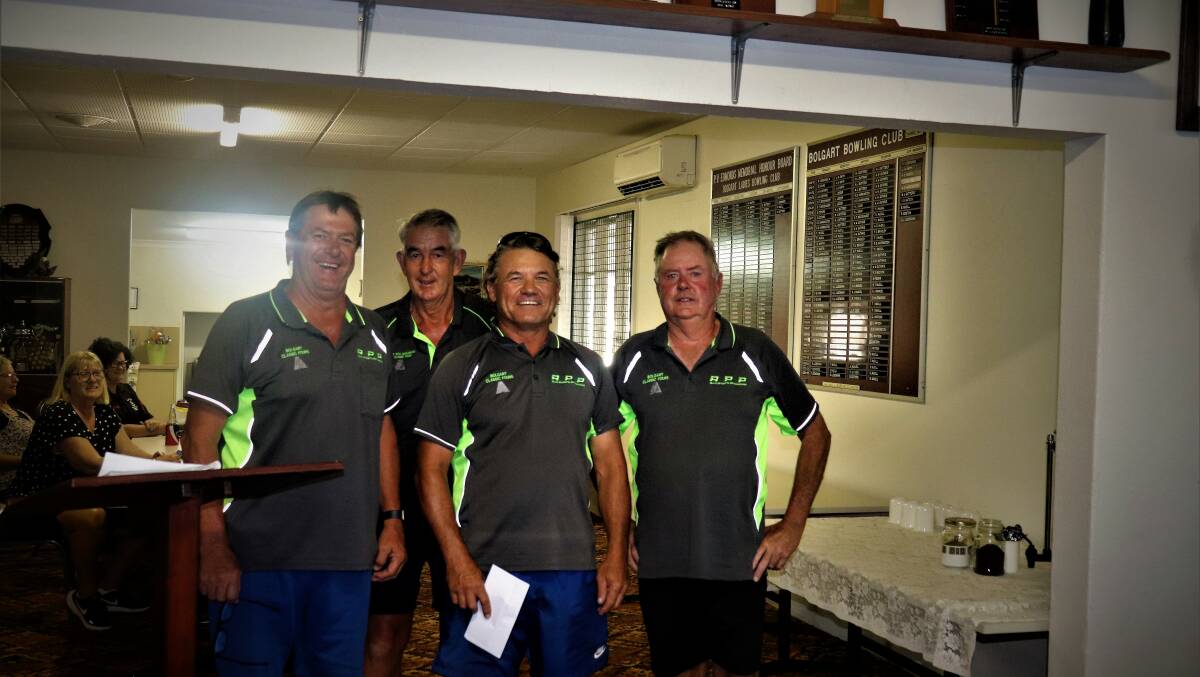 Day two winners skip Brad King (left), Phil Becker, Darren Manuel and Glenn McGill from the Geraldton/ Northam/Wongan Hills/Bolgart team. 
